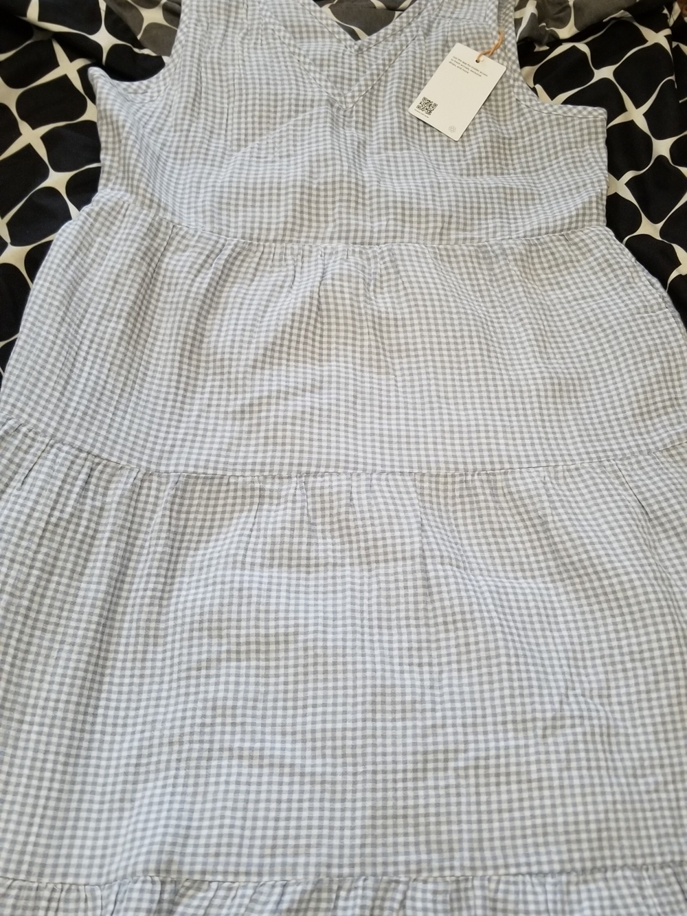 Quince Light Blue Gingham Tiered Sleeveless Dress